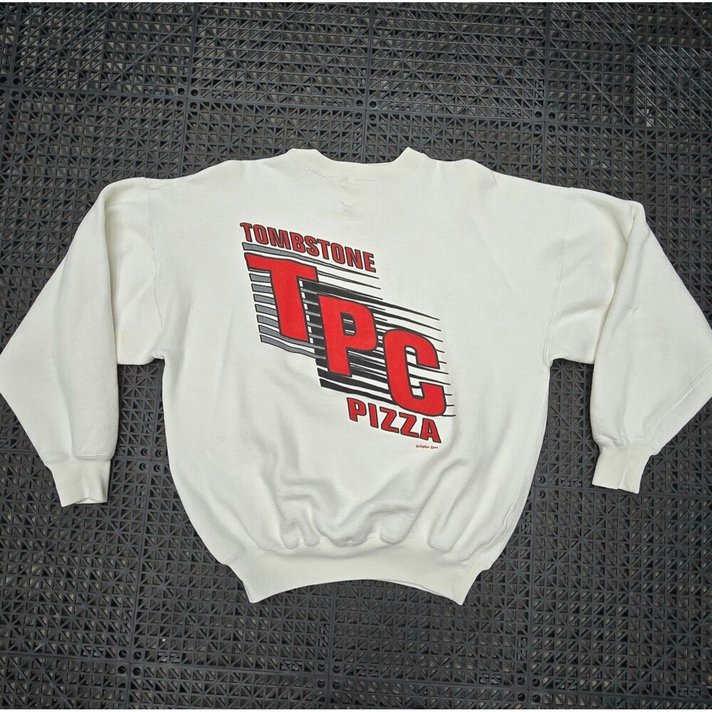 Vintage 90s Tombstone Pizza Sweatshirt XL White Crewneck Made In USA Promo